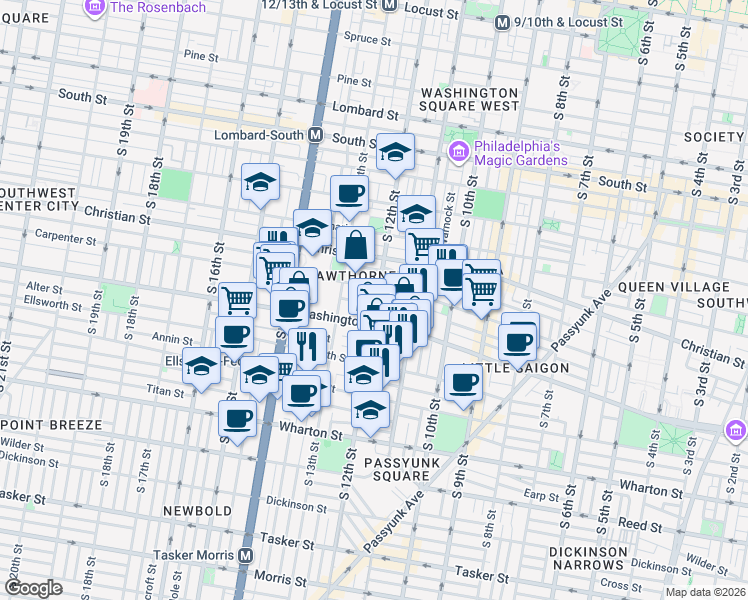 map of restaurants, bars, coffee shops, grocery stores, and more near in Philadelphia