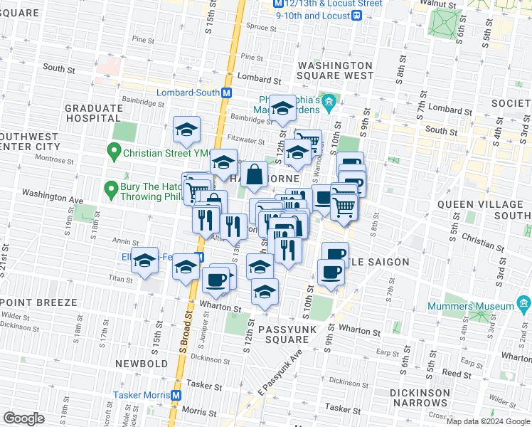 map of restaurants, bars, coffee shops, grocery stores, and more near in Philadelphia