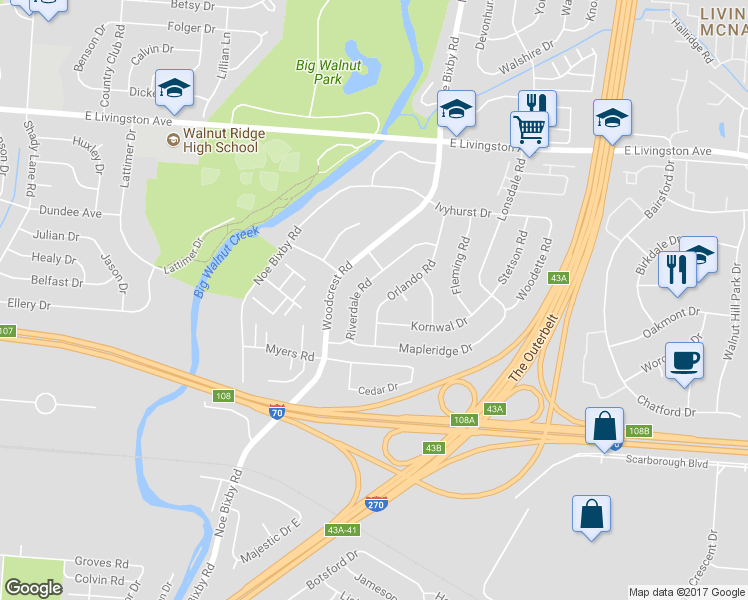 map of restaurants, bars, coffee shops, grocery stores, and more near 1926 Riverdale Road in Columbus