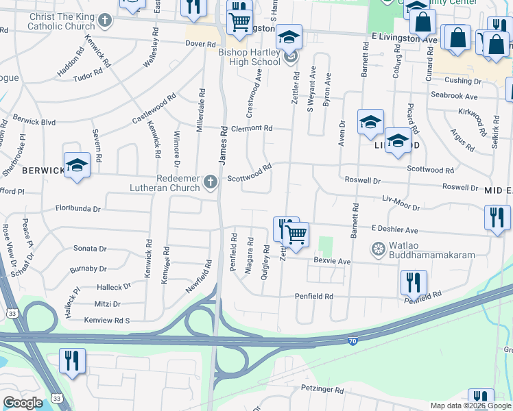 map of restaurants, bars, coffee shops, grocery stores, and more near 3079 Niagara Court West in Columbus