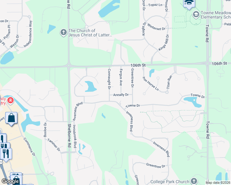 map of restaurants, bars, coffee shops, grocery stores, and more near 3107 Annally Drive in Carmel