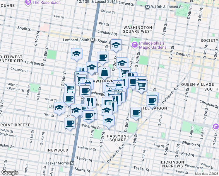 map of restaurants, bars, coffee shops, grocery stores, and more near in Philadelphia