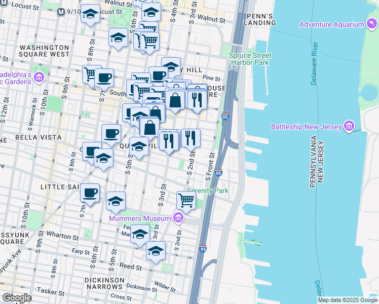 map of restaurants, bars, coffee shops, grocery stores, and more near 770 South 2nd Street in Philadelphia