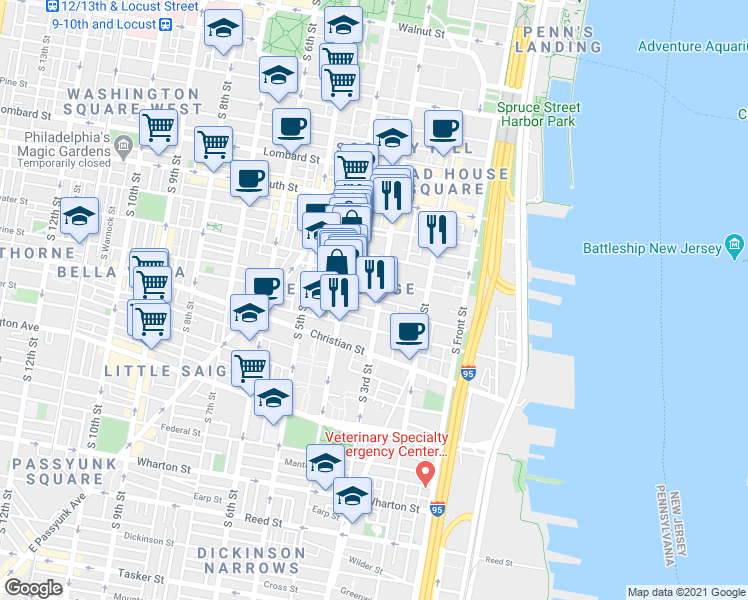 map of restaurants, bars, coffee shops, grocery stores, and more near 770-78 South 3rd Street in Philadelphia