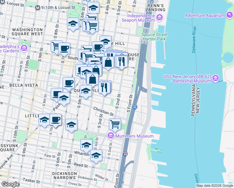 map of restaurants, bars, coffee shops, grocery stores, and more near 770 South 2nd Street in Philadelphia
