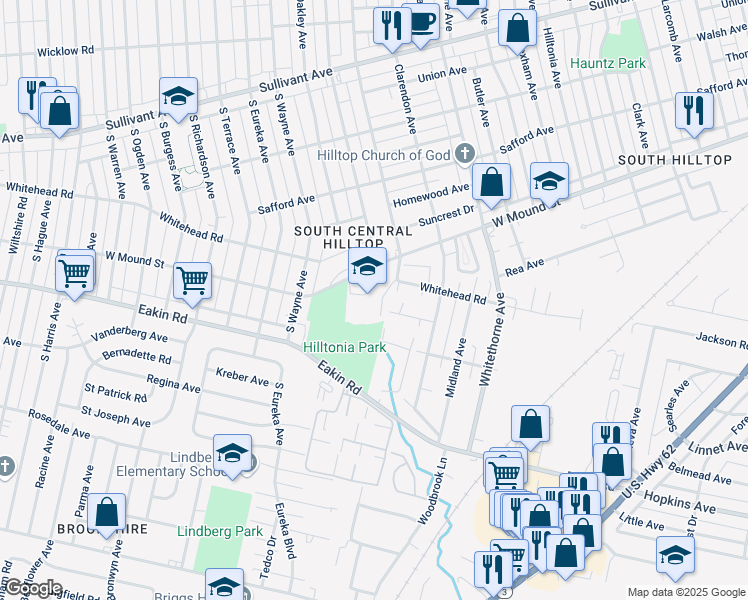 map of restaurants, bars, coffee shops, grocery stores, and more near 2345 West Mound Street in Columbus