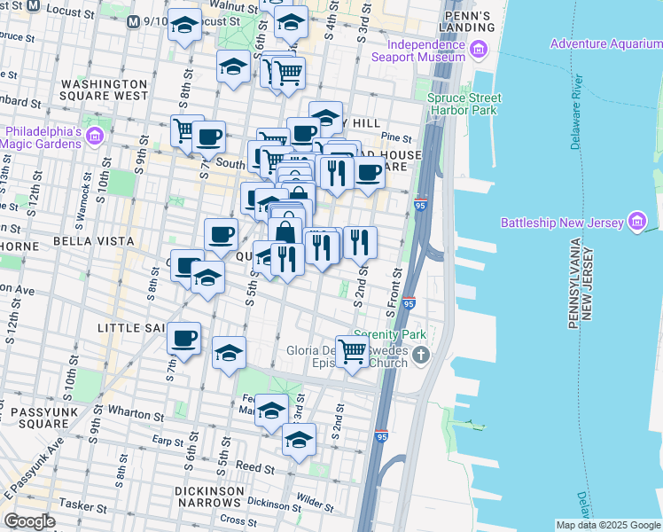 map of restaurants, bars, coffee shops, grocery stores, and more near 255 Fulton Street in Philadelphia
