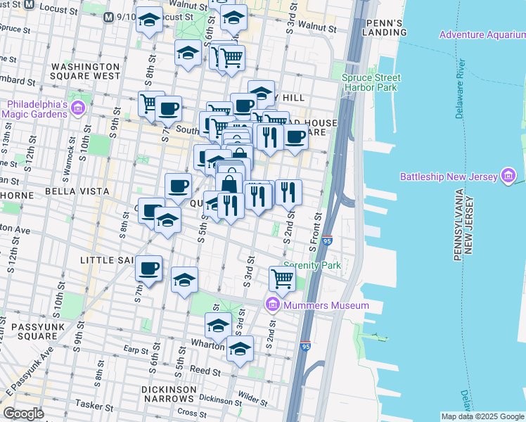 map of restaurants, bars, coffee shops, grocery stores, and more near 785 South 3rd Street in Philadelphia