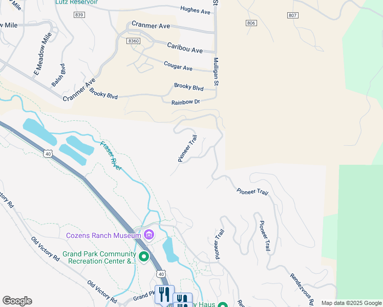 map of restaurants, bars, coffee shops, grocery stores, and more near 2188 Pioneer Trail in Granby