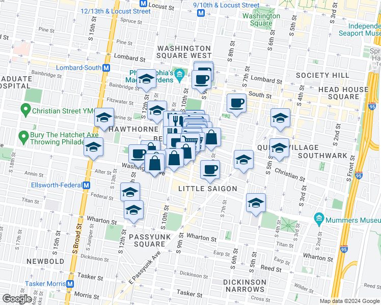 map of restaurants, bars, coffee shops, grocery stores, and more near 902 Montrose Street in Philadelphia