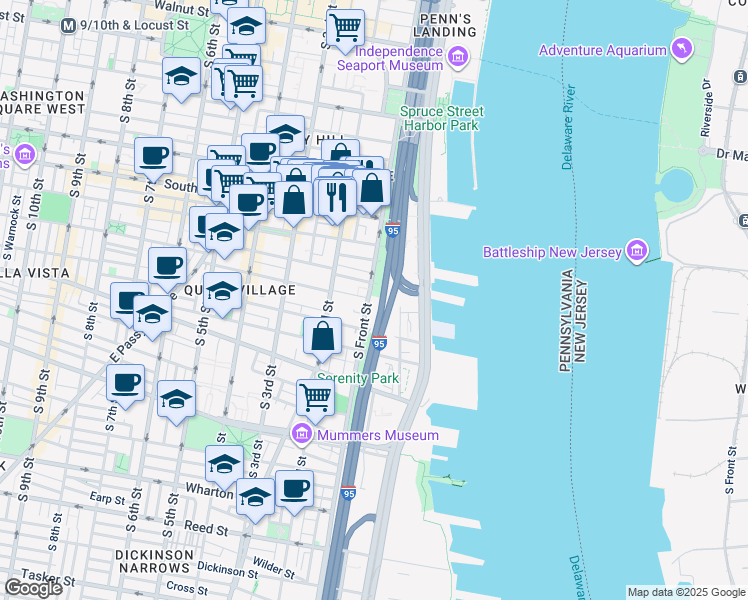 map of restaurants, bars, coffee shops, grocery stores, and more near in Philadelphia