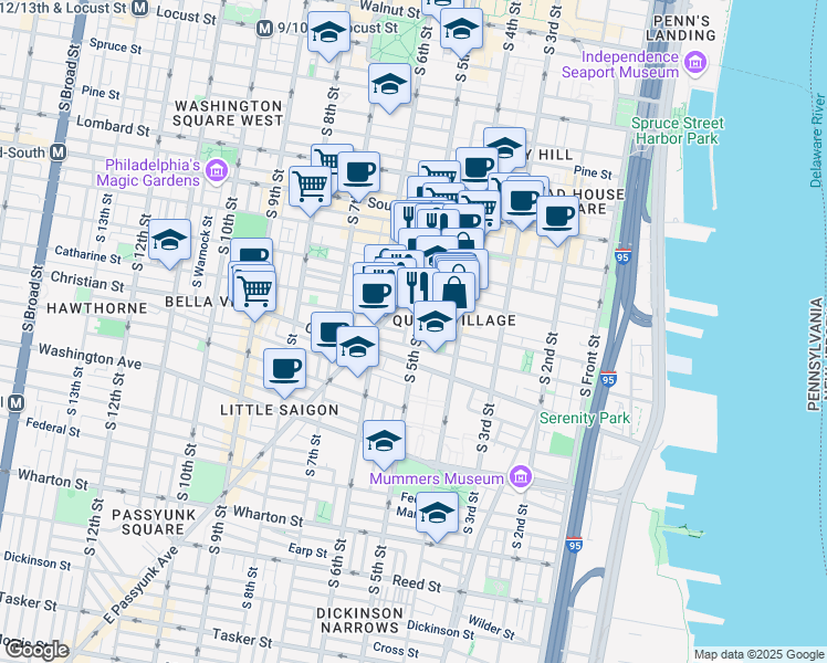 map of restaurants, bars, coffee shops, grocery stores, and more near in Philadelphia