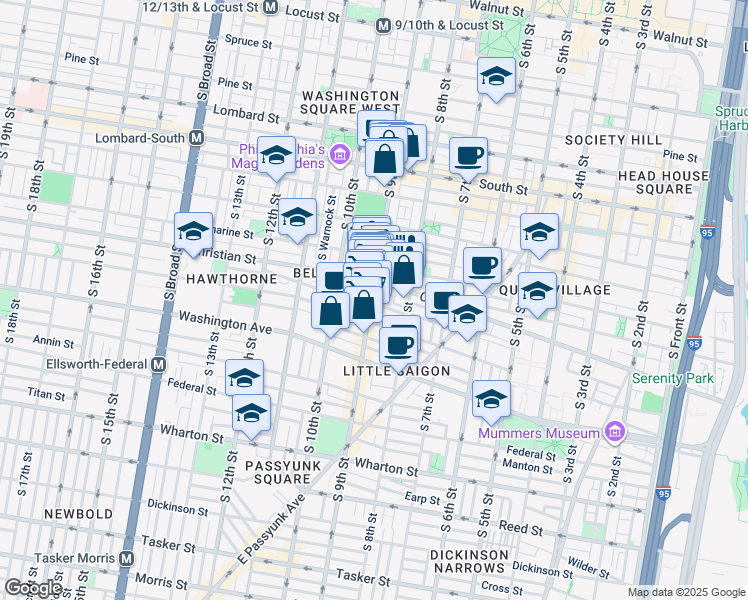 map of restaurants, bars, coffee shops, grocery stores, and more near 829 Christian Street in Philadelphia