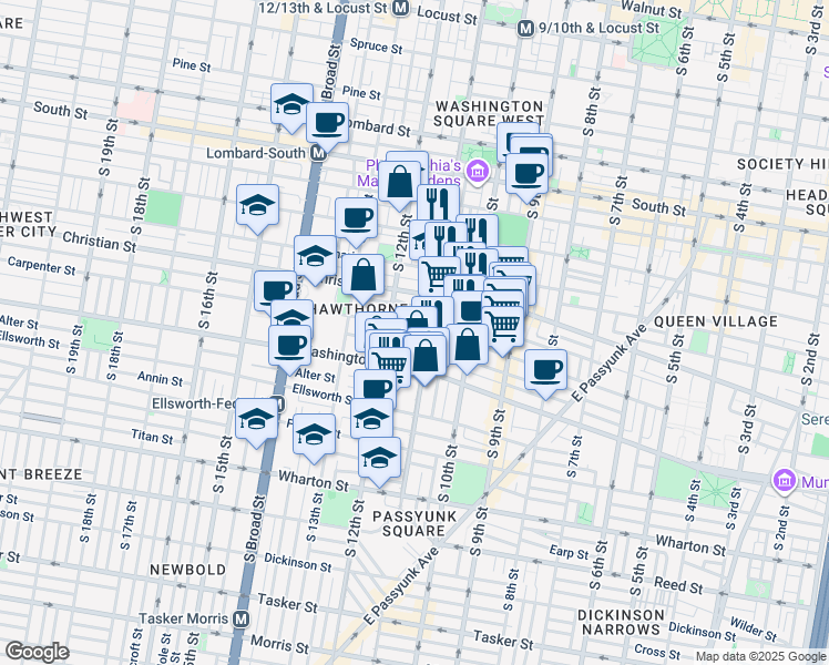 map of restaurants, bars, coffee shops, grocery stores, and more near 1118 Montrose Street in Philadelphia