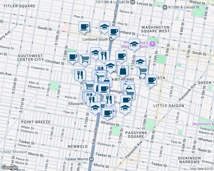 map of restaurants, bars, coffee shops, grocery stores, and more near in Philadelphia