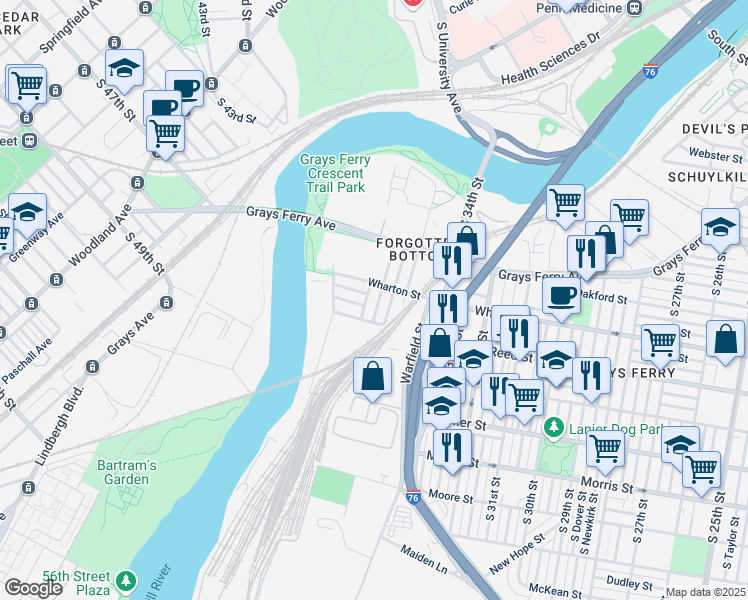 map of restaurants, bars, coffee shops, grocery stores, and more near in Philadelphia