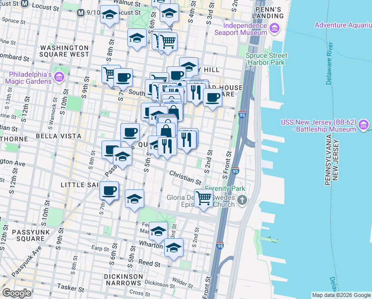 map of restaurants, bars, coffee shops, grocery stores, and more near 774 South 3rd Street in Philadelphia