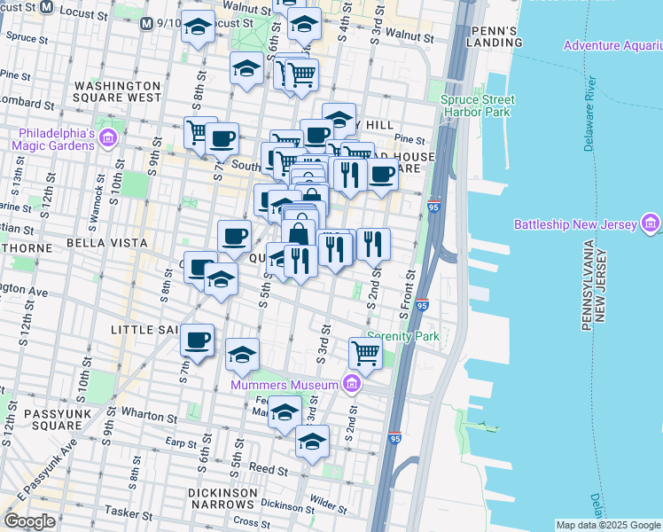 map of restaurants, bars, coffee shops, grocery stores, and more near 770-78 South 3rd Street in Philadelphia
