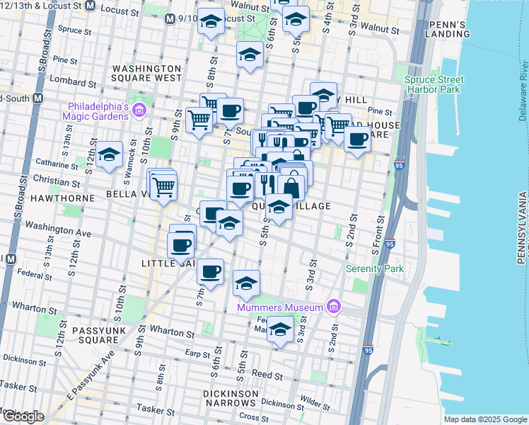 map of restaurants, bars, coffee shops, grocery stores, and more near in Philadelphia