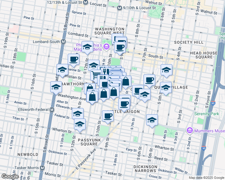 map of restaurants, bars, coffee shops, grocery stores, and more near 908 Montrose Street in Philadelphia