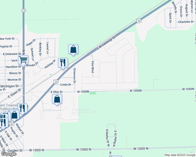 map of restaurants, bars, coffee shops, grocery stores, and more near 522 Pebble Drive in Fortville