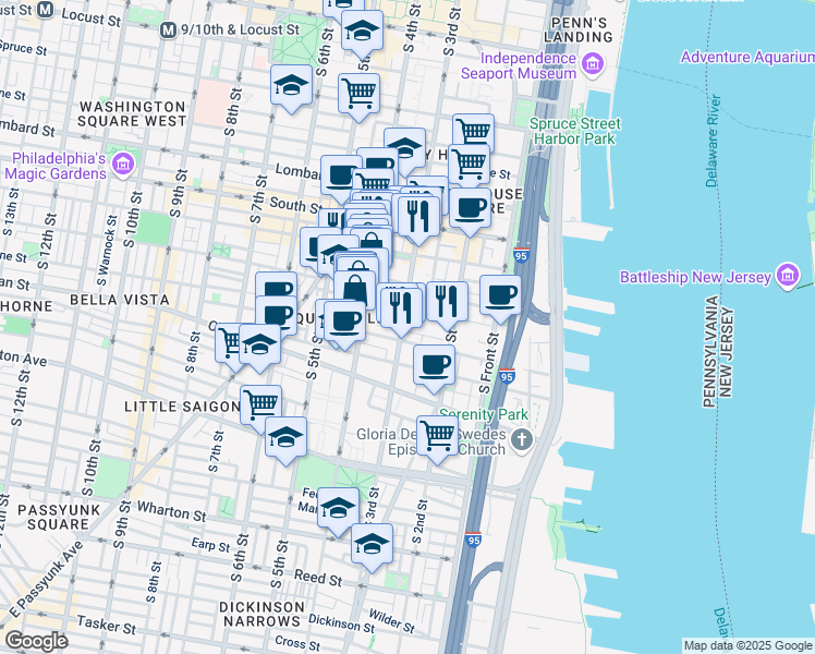 map of restaurants, bars, coffee shops, grocery stores, and more near 781 South 3rd Street in Philadelphia