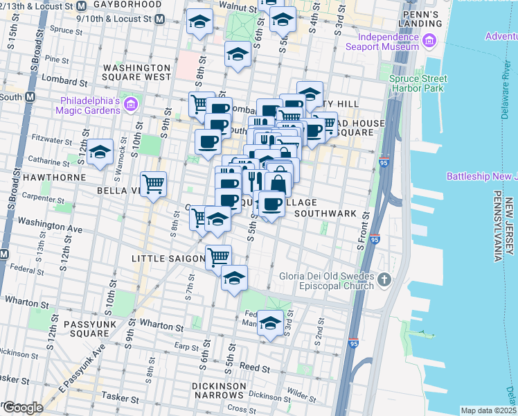 map of restaurants, bars, coffee shops, grocery stores, and more near in Philadelphia