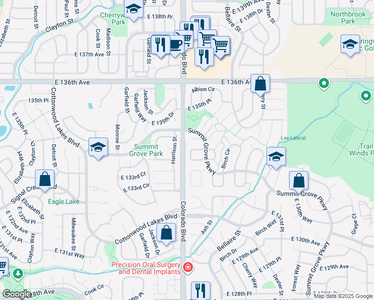 map of restaurants, bars, coffee shops, grocery stores, and more near 4008 East 133rd Place in Thornton