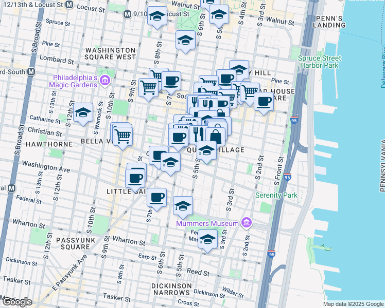 map of restaurants, bars, coffee shops, grocery stores, and more near 501 Kauffman Street in Philadelphia
