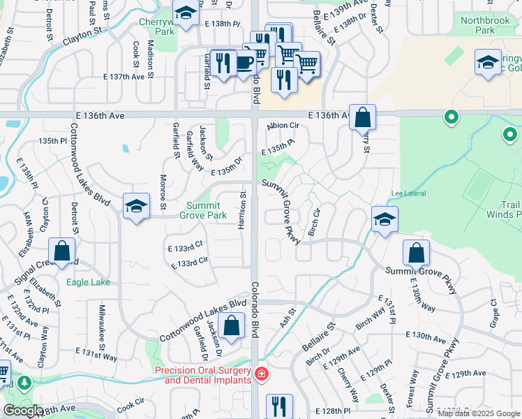 map of restaurants, bars, coffee shops, grocery stores, and more near 4008 East 133rd Place in Thornton