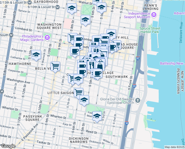 map of restaurants, bars, coffee shops, grocery stores, and more near 768 South 5th Street in Philadelphia