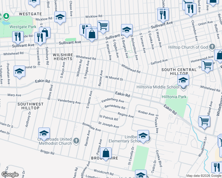 map of restaurants, bars, coffee shops, grocery stores, and more near 779 South Ogden Avenue in Columbus