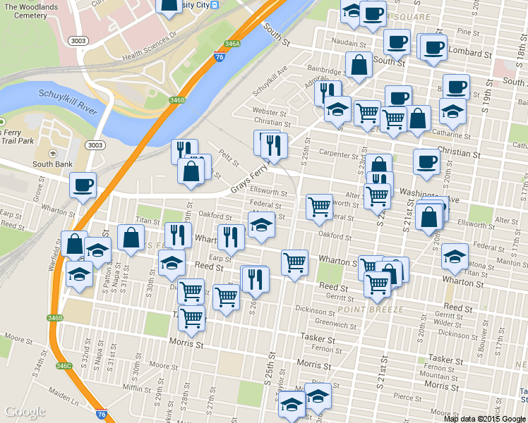 map of restaurants, bars, coffee shops, grocery stores, and more near 2607 Manton Street in Philadelphia