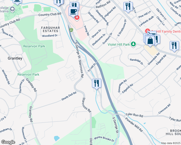map of restaurants, bars, coffee shops, grocery stores, and more near Gotwalt Alley in York