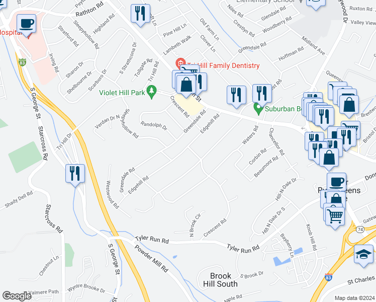 map of restaurants, bars, coffee shops, grocery stores, and more near 396 Edgehill Road in York