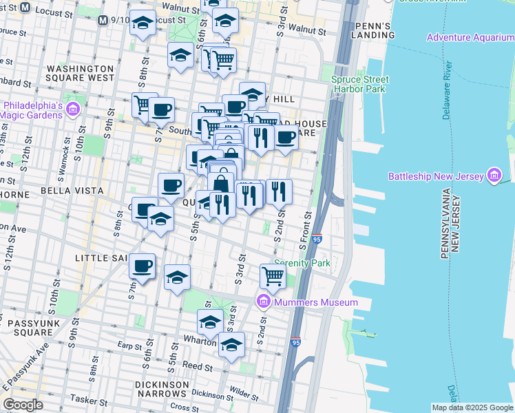 map of restaurants, bars, coffee shops, grocery stores, and more near 777R South 3rd Street in Philadelphia