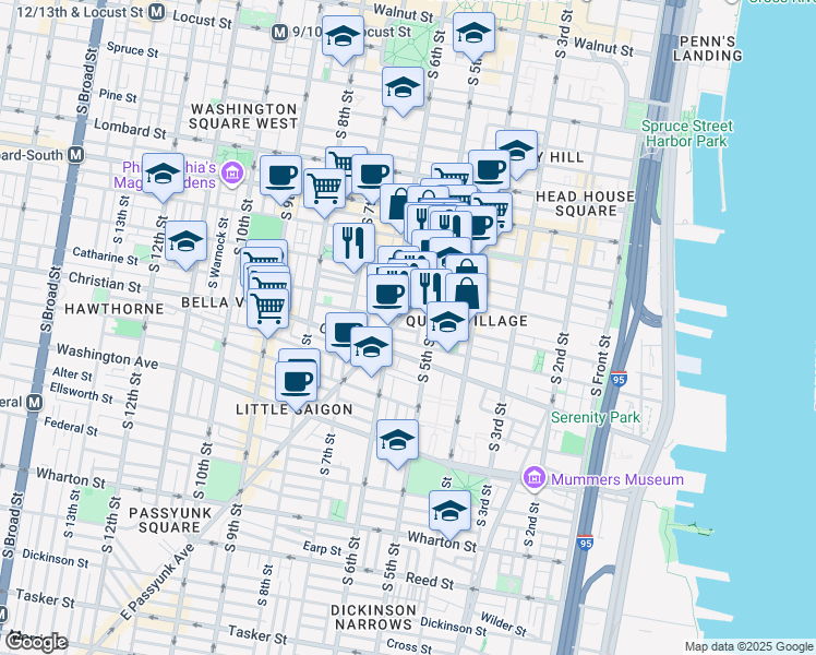 map of restaurants, bars, coffee shops, grocery stores, and more near 515 Kauffman Street in Philadelphia