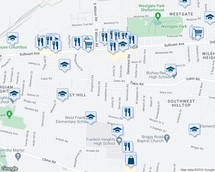 map of restaurants, bars, coffee shops, grocery stores, and more near 744 Josephine Avenue in Columbus