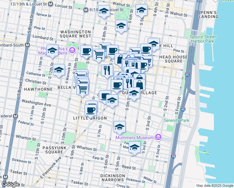 map of restaurants, bars, coffee shops, grocery stores, and more near 808 South 6th Street in Philadelphia