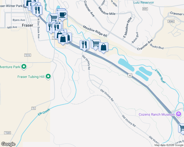 map of restaurants, bars, coffee shops, grocery stores, and more near 22 Meadow Trail in Parshall