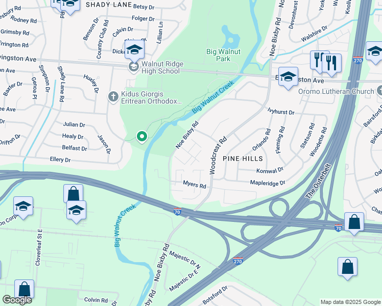map of restaurants, bars, coffee shops, grocery stores, and more near 1840 Coventry Lane in Columbus