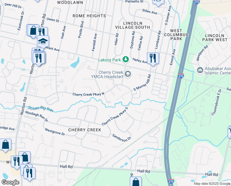 map of restaurants, bars, coffee shops, grocery stores, and more near 4937 Old Tree Avenue in Columbus