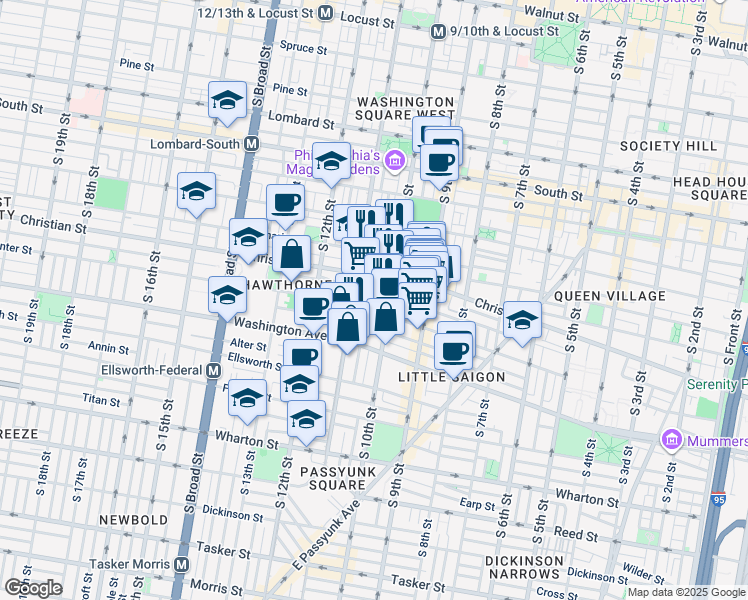 map of restaurants, bars, coffee shops, grocery stores, and more near 1020 Montrose Street in Philadelphia