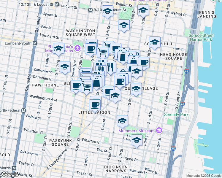 map of restaurants, bars, coffee shops, grocery stores, and more near 815 South 7th Street in Philadelphia