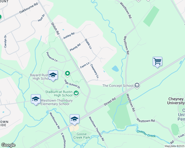 map of restaurants, bars, coffee shops, grocery stores, and more near 1069 Creamery Lane in West Chester