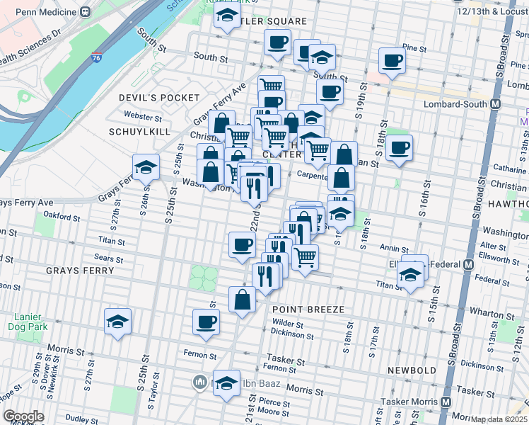 map of restaurants, bars, coffee shops, grocery stores, and more near 2137 Ellsworth Street in Philadelphia