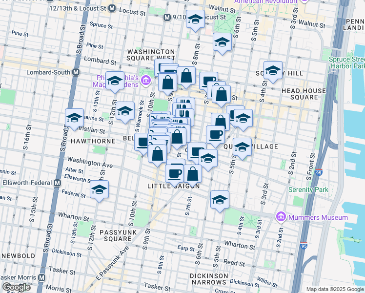 map of restaurants, bars, coffee shops, grocery stores, and more near 819 South 8th Street in Philadelphia