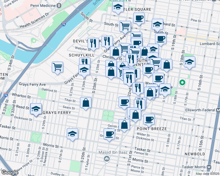 map of restaurants, bars, coffee shops, grocery stores, and more near 2334 Ellsworth Street in Philadelphia