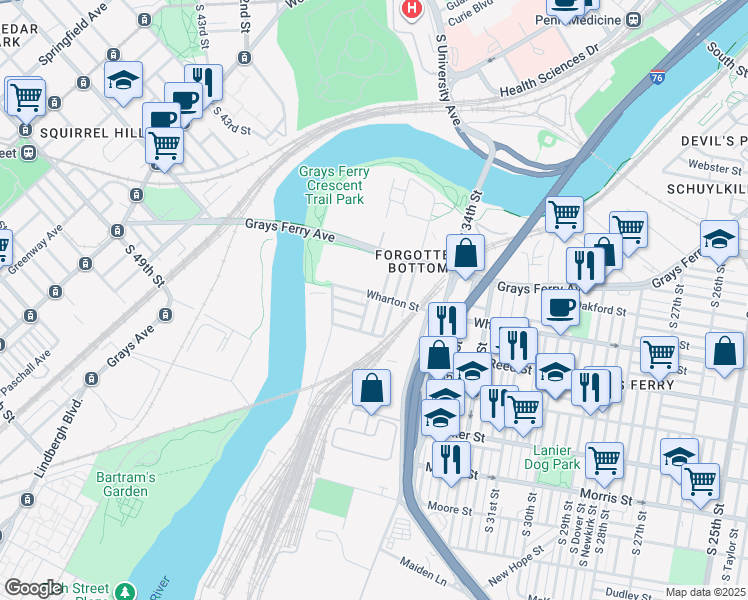 map of restaurants, bars, coffee shops, grocery stores, and more near in Philadelphia