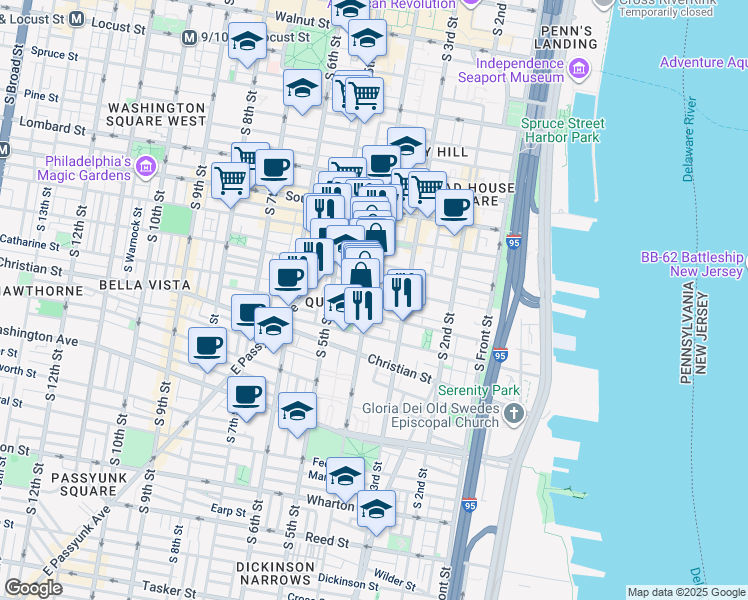 map of restaurants, bars, coffee shops, grocery stores, and more near in Philadelphia